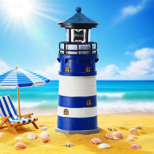 WDLFCGC Solar Powered Lighthouse Decor, Solar Lighthouse with Rotating Beacon, 360 Degree Rotating Lighthouse Decoration, Best Lighthouse Gifts (Round Blue) by WDLFCGC - Used condition - Image 9