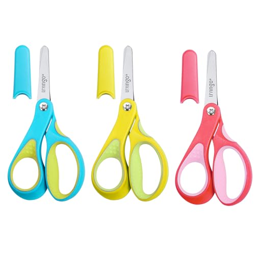 LIVINGO Linkshänderschere für Kinder 12 7 cm stumpfe Spitze Sicherheitsschere für Kinder Kleinkinder Klassenzimmer Bastelpapier Gelb Rosa Blau 3 Stück