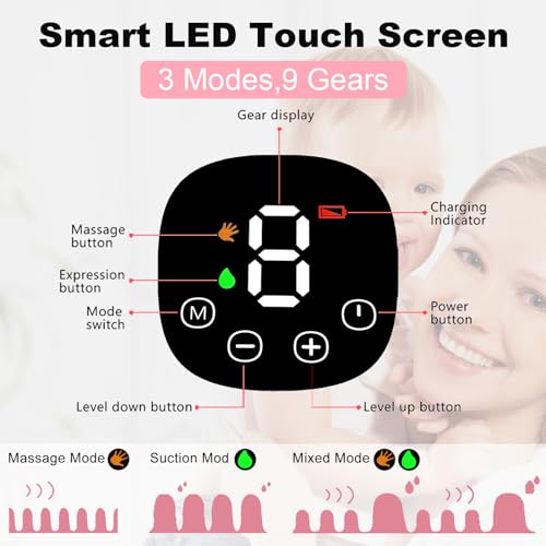 Hands Free Breast Pump, Wearable Breastfeeding Pump, Portable Electric Breast Pump with 24mm Flange, Wireless Breast Milk Pump, Extractor de Leche Materna Electrico 3 Modes 9 Levels 2 Pack Pink - Image 5