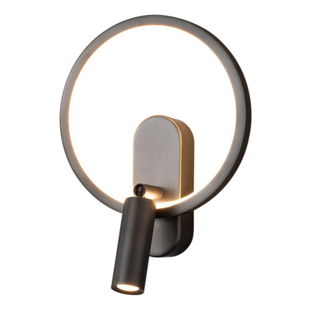 ASerZenith Modern Wall Lamp, Led Wall Light,Copper Wall Sconce Ring Shape Wall Mounted, Nordic 12W With Rotatable Spotlights, Bedroom Bedsideng Room Indoor(B)