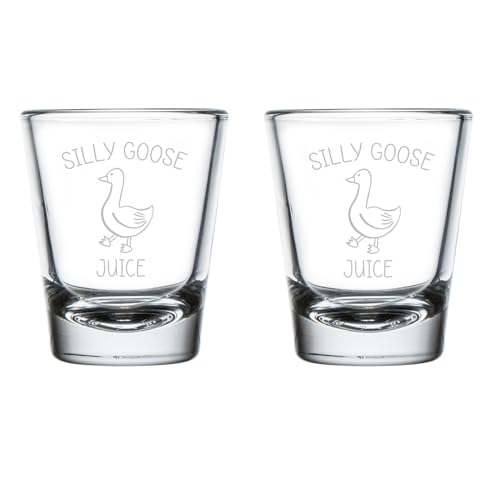 MIP Set of 2 Shot Glasses 1.75oz Shot Glass Gift Silly Goose Juice Fun