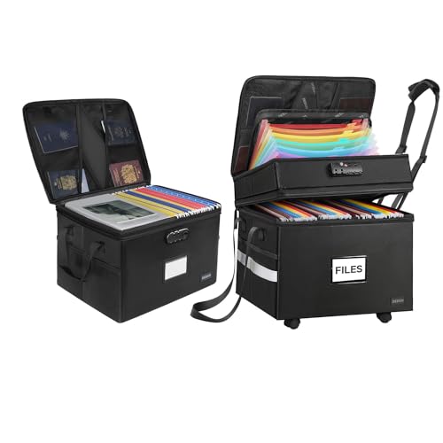 DEEGO Fireproof Document Box Black and Fireproof Document Box with Wheels,Water-Resistant File Organizer Box with Lock for Home Office for Hanging Letter/Legal Folder.