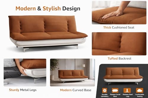 Image of Torque Siesta 3 Seater Sofa Cuma Bed for Sleeping - Light Brown | Premium Suede Fabric Sofa Cum Bed 6x4 Feet | Foldable Sofa Beds for Festival Gifts Set Home Decor