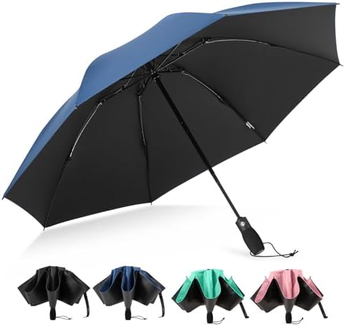 G4Free 46in Compact Umbrella Windproof Strong Rainproof, 190T Black Rubber Travel Umbrella with UPF50+ Protection, 8 Ribs Auto Open Close Folding Umbrellas with EVA Handle