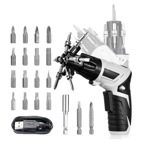 Avvitatore Elettrico, 3.6V avvitatore a batteria, 1300mAh trapano cacciaviti, Corpo girevole a 180°, Cacciavite elettrico con 6 punte a cambio rapido e 19 accessori per punte, Inscatolato