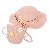DOITOOL Summer Straw Sun Hat and Pink Floral Crochet Bag Set, Wide Brim Beach Cap for Outdoor Travel