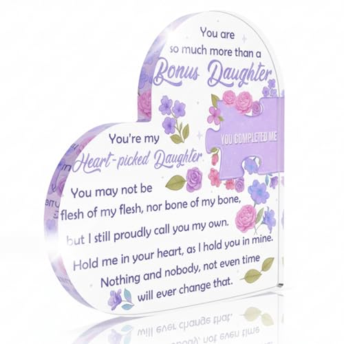 Mothers Day Gift for Bonus Daughter from Stepmom Stepdad, Step Daughter Mothers Day Gifts, Meaningful Acrylic Sign Decoration, Unique Gift for Birthday, Mother Day, Desk Shelf Home Office Decor