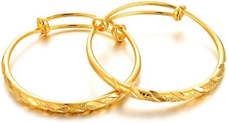 Ethlyn 2pcs/lot 18K Gold Plated Baby Children Bangles Bracelet Christmas Birthday Present