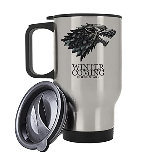 Image of Giftme Winter is Coming Stark Wolf, Birthday, Christmas, Secret Santa Travel Silver/White Tea/Coffee Mug. (Silver)