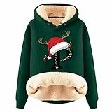 Generisch Sudadera con capucha para mujer, diseño de letras navideñas, para invierno, para viajes, de lana cálida, para exteriores, ropa de calle para mujer, I-dark verde, 4XL