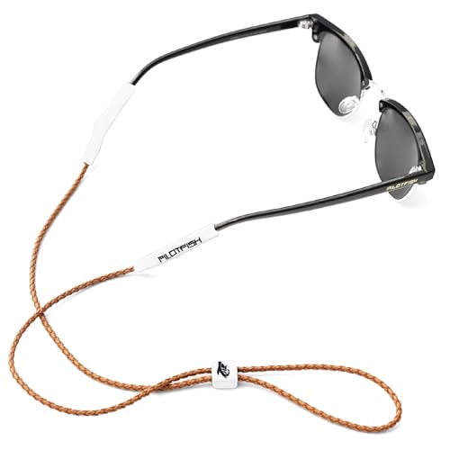 Pilotfish Leather Sunglasses Strap - Glasses Retainer Cord for Men or Women Secure Chain Eyeglass or Sunglass Holder (Pelican)