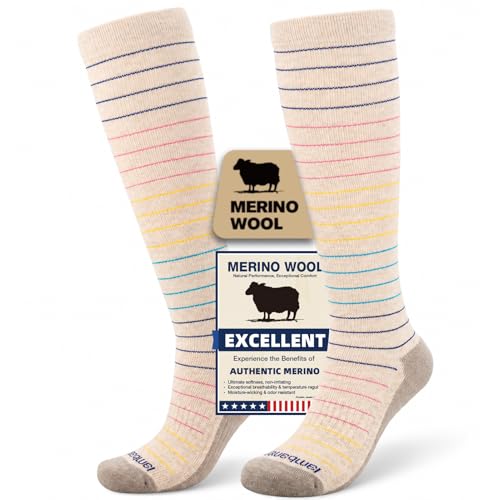 Iambamboo Merino Wool Compression Socks for Women & Men, 20-30 mmHg Knee High Dryarn Socks for Flying, Travel, Running S/M (Nude Coil) by Iambamboo - Used condition - US$26.28