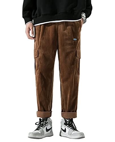 Aelfric Eden Mens Corduroy Vintage Cargo Pants Hip hop Joggers Streetwear Pants