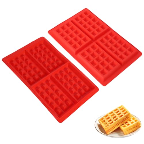 2 moldes de silicona para gofres, moldes para hornear DIY antiadherentes, fabricante de gofres para gofres, muffins, pastel, chocolate, rojo