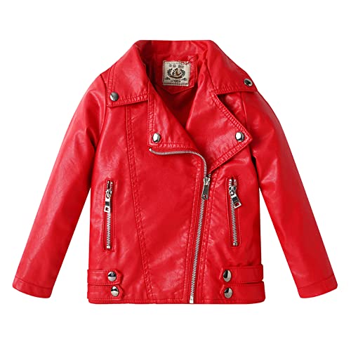 Girls Boys Biker Jacket Faux Leather Rivets Leather Motor Jacket For Kids 3-12Years
