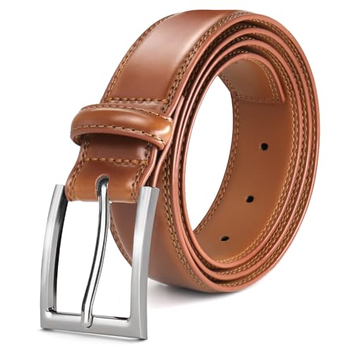 LCG LUCHENGYI Mens Genuine Leather Dress Belt Classic Casual Belt with Single Prong Buckle for Jeans Pants Work and Business