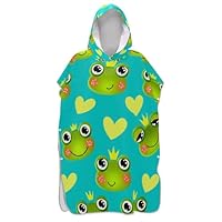 Cute Cartoon Frog Green Surf Poncho for Adult Changing Robe Beach Bath Hooded Towels Absorbent Adult Ponchos for Women