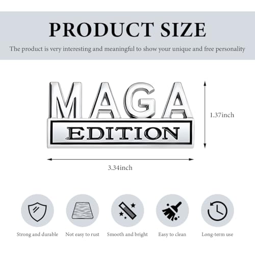 Image of MAGA Edition Car Emblem, 3D Raised Full Metal Badge Decal MAGA Personality Labels, Strong Adhesive Exterior Auto Body Decoration Embossed Sticker for Car Truck SUV (Silver & Black)