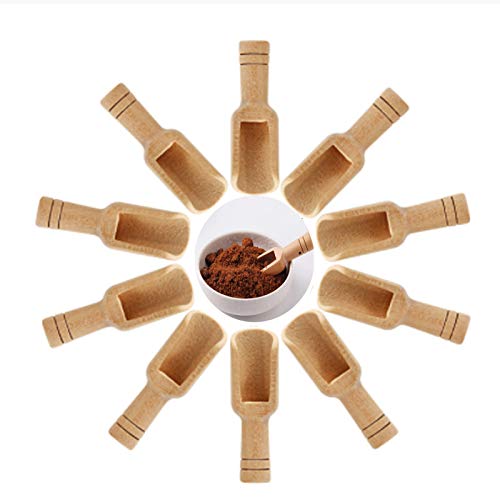 DAZAIGE 10 Pieces Mini Wooden Scoops Round Handle Shovel Spoon Kitchen Bathroom Utensils for Bath Salts Condiment Spice Flour Sugar Dry Fruit Laundry Detergent Tea Coffee Beans, 7.2 x 2.2 cm