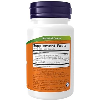 NOW Foods Supplements, Ginkgo Biloba 120 mg, Double Strength, Non-GMO Project Verified, 50 Veg Capsules