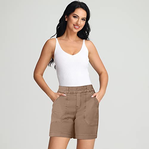 Women's Stretch Twill Shorts Soft Regular Fit Hiking Shorts With Pockets Summer Casual Athletic Shorts Solid Color Chino Bermuda Short #TOP1