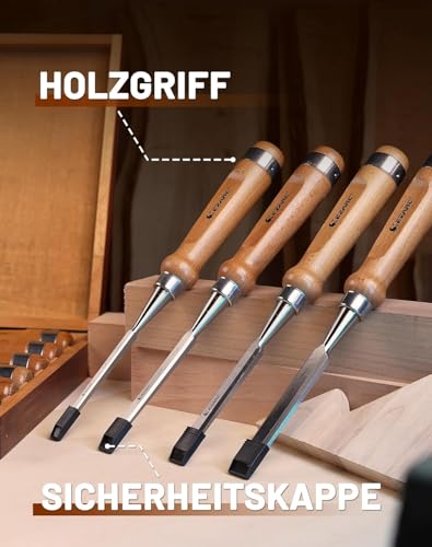 EZARC Stechbeitel Set für Holz, 6-teilig Stemmeisen Set für Holzarbeiten, Stecheisen Satz für Anfänger und Profis - Holzmeiselset