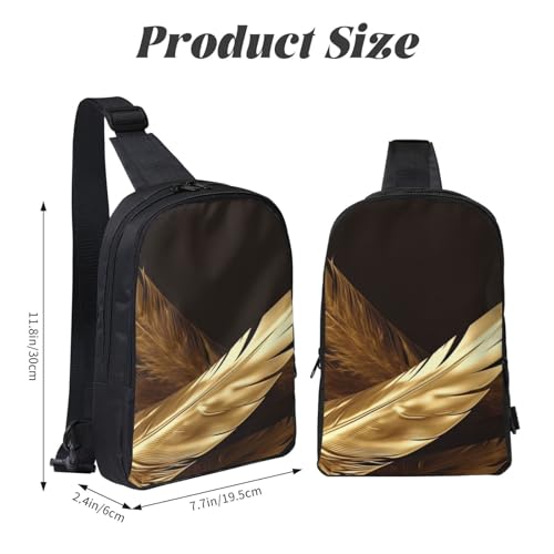 Golden Feathers Printed Chest Bag Dual Pocket Diagonally Chest Messenger Bag3