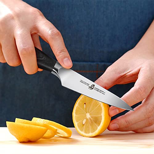 Tuo Fruit Knife Veggies Fruit Knives 4 Inch Paring Knife Small Peeling Knife For Cutting Fruit Ultra Sharp,Ergonomic Pakkawood Handle German Stainless Steel Gift Box, Fiery Phoenix Series - Black #TOP2