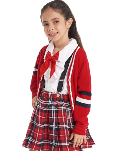 Kids Girls Boys Long Sleeve V Neck Striped Print Button School Uniform Cardigan Sweater Knitwear Outwear3