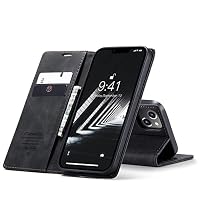 owlhold Handyhülle für iPhone 14 Hülle, Premium Lederhülle Weiches Vintage-Nubukleder Faltbare Ständer Klapphülle Kartenfach Standfunktion stoßfest Schutzhülle für iPhone 14 -Schwarz – Ansicht 6