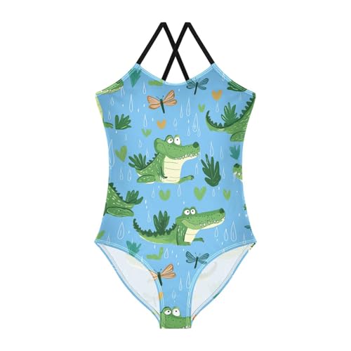 Cute Alligators Girls One Piece Swimsuits Raindrops Sport Halter Swimwear Beach Bathing Suit 3T