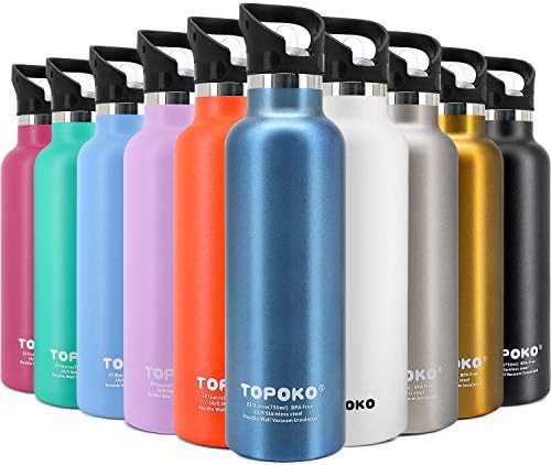 TOPOKO 25 OZ Double Wall Stainless Steel Water Bottle, Straw Lid with Handle, Vacuum Insulated, Sweat Proof, Leak Proof Travel Mug Sports Bottle, Keep Warm or Cold Up to 24 Hours. (Blue)