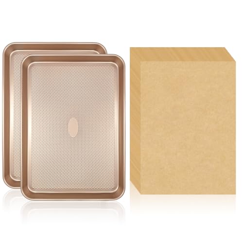 Baking Pans Set, 2 Sheet Pans(17.5'' X 11.8'') And 250 Unbleached Sheets Of Parchment Paper, Thickened Nonstick Cookie Sheet For Baking, Carbon Steel Baking Pan