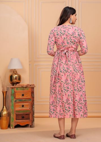 Image of Women's Pure Cotton Floral Printed Maternity Feeding Kurti with Zipper Feeding Dress for Women Feeding Gown