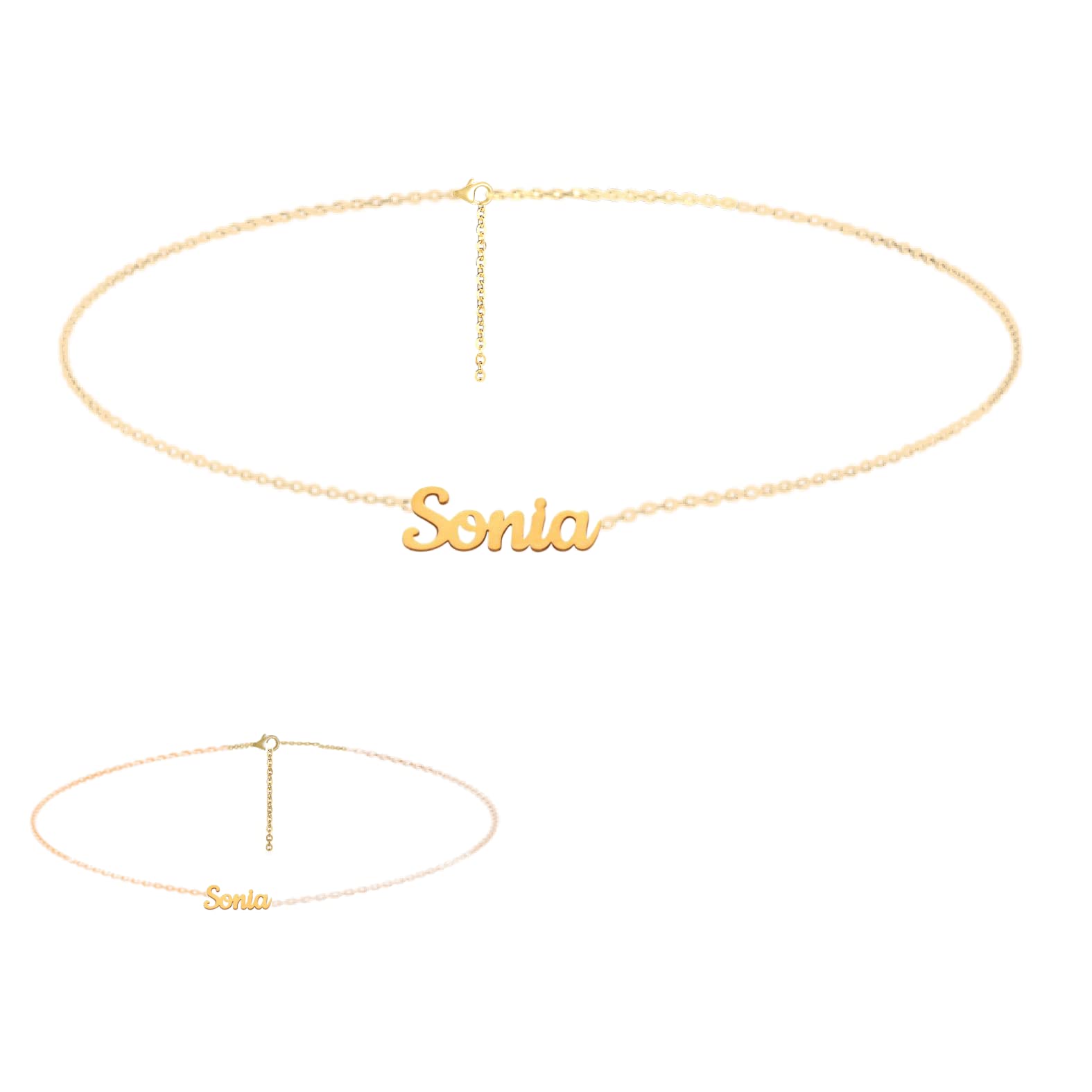 Cussi Conjunto de Collar y Pulsera de Acero Inoxidable con Nombre Personalizado Colgantes Personalizados y Cadena Ajustable Fina de Ovalados Chapado oro de 14 Quilates para Mujeres