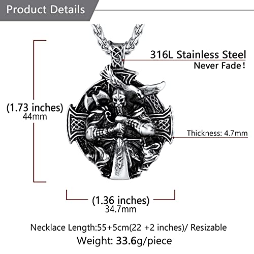 U7 Norse God Odin Pendant Stainless Steel Viking Celtic Cross Odin Medal Necklace For Men #TOP4