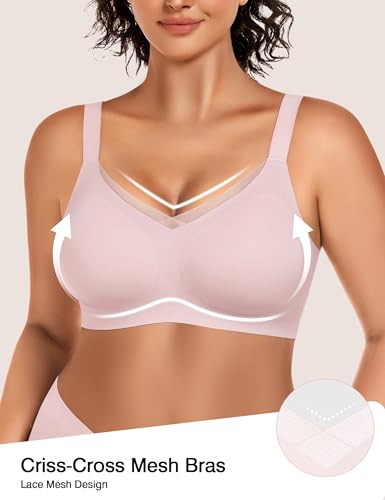 Image of VRVOCIE Wireless Bras for Women No Underwire Crossover V Mesh Seamless Supportive Bralettes Full Coverage Everyday Bra
