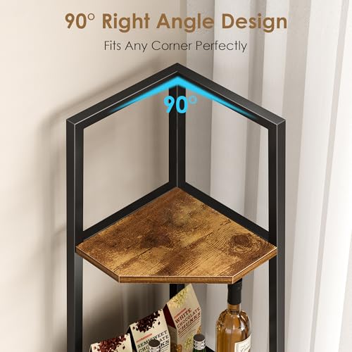VECELO 6 Tier Corner Shelf 69 Inch Industrial Bookshelf with Metal Frame, Multipurpose Tall Plant Stand with Opening Display Shelves for Living Room, Bedroom, Home Office, Small Space, Brown - Image 5