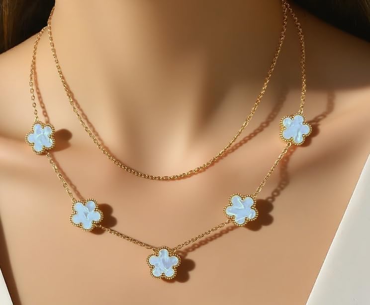 Four Leaf Clover Necklace for Women 18K Gold Layered Dainty Plated Stainless Steel 4 Leaf Clover Necklace Flower Lucky Charm Pendant Jewelry Gifts - Image 3