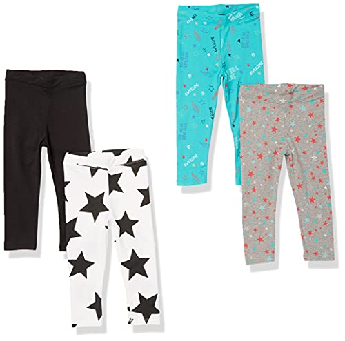 Amazon Essentials Leggings - colores interrumpidos Niña, Pack de 4, Azul/Blanco Superestrella/Gris Estrellas/Negro, 9 años