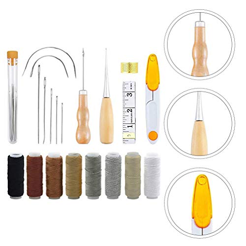 Kit de reparo de ferramentas de trabalho de couro ARTIBETTER com 31 peças com fio encerado, conjunto