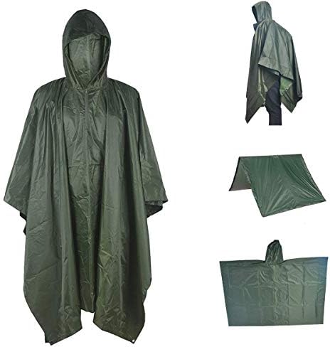 A-MORE Waterproof Raincoat Rain Poncho Lightweight Ripstop Hooded Picnic MatRain Fly Backpack Cover (Green), Large