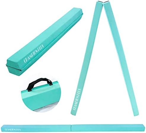 CHAMPIONPLUS Balance Beam 8FT Extra Firm Suede Cover Floor Folding Gymnastics Equipment with Carry Bag for Home for Kids (Mint)