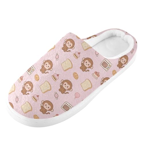 Cute Monkey Dessert Bread Pink Slippers for Women Men Indoor Slippers Memory Foam Fuzzy Slippers House Shoes for Indoor Outdoor Size 6/7 23013262