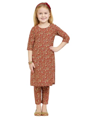Image of A.T.U.N. (ALL THINGS UBER NICE) Girls Printed 3 /4 Sleeve Kurti and Pant Set | Stylish Traditional Ethnic Wear Salwar Suit Set for All Ocassions