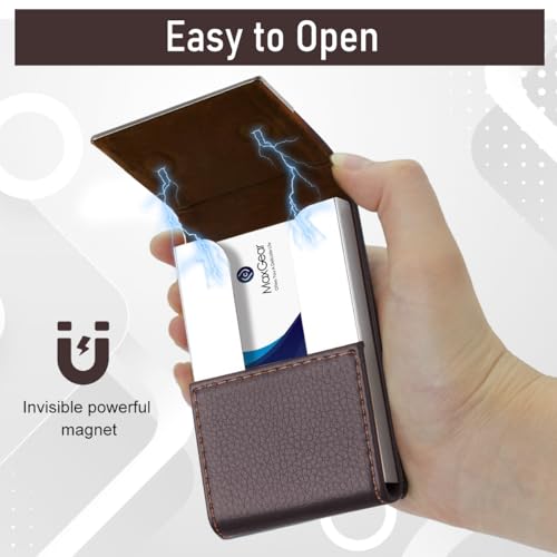 Image of Zibuyu Visiting Card Holder for Pocket, PU Leather, Capacity 25, Brown