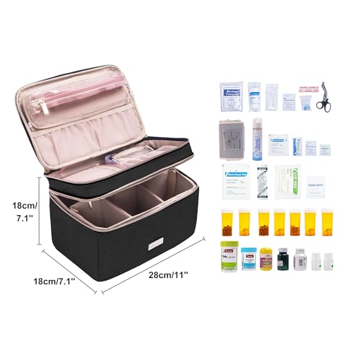 Image of Lexeeco Medicine Storage Bag Pill Bottle Organizer with Portable Small Pouch Travel Medication Bottle Organizer for Emergency Home First Aid Box Kit (Black)