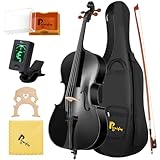 Poseidon Cello 4/4 Size, Acoustic Cello for Beginners Set with Portable Case, Bow, Bridge, Rosin, for Students & Adult String Instruments - Sparkling Black