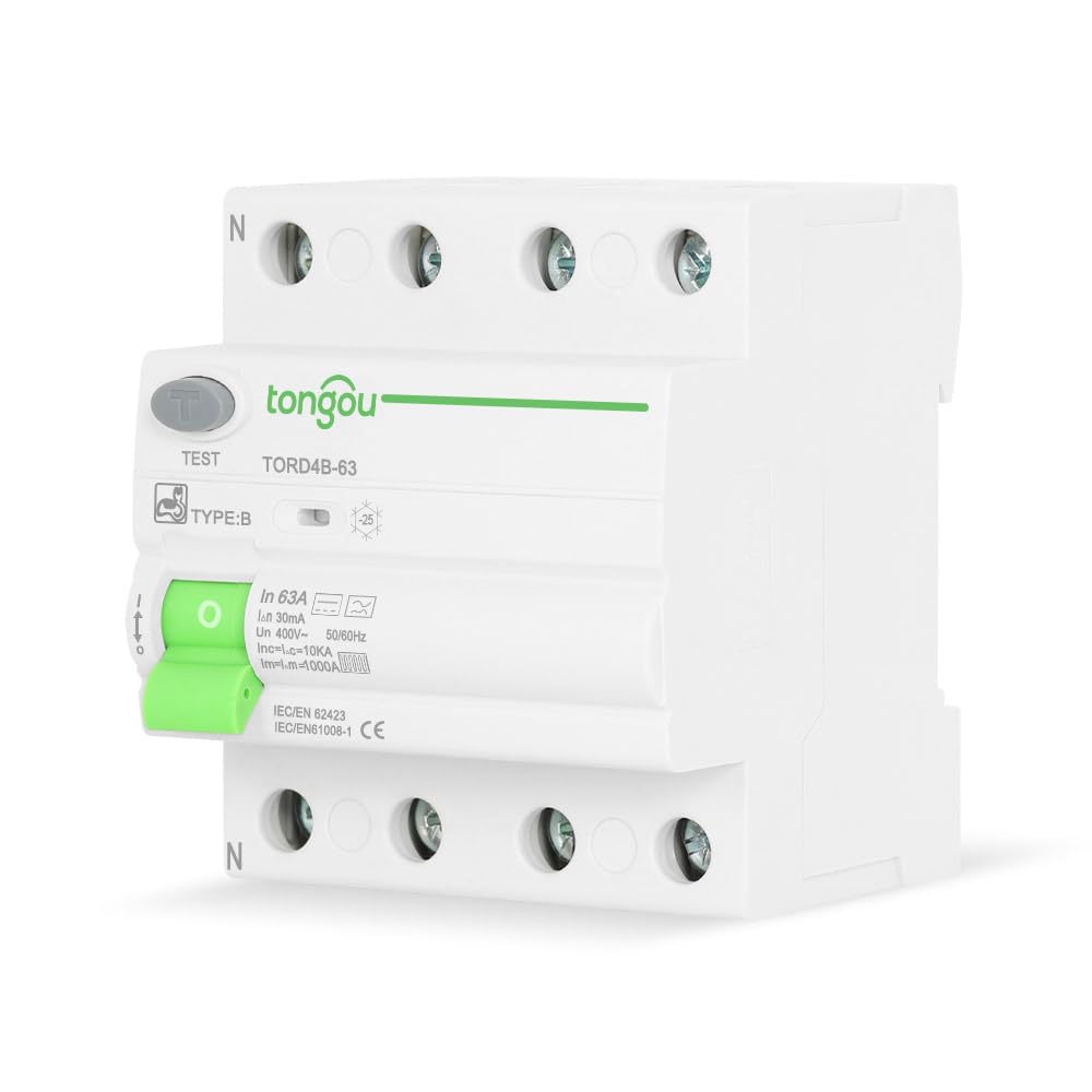 Wyłącznik Różnicowoprądowy Typu B AC/DC / 63 A - 30 mA / 4-Biegunowy / 10KA / 400V / ładowarka do Pojazdów Elektrycznych/Wyłącznik Różnicowoprądowy TONGOU