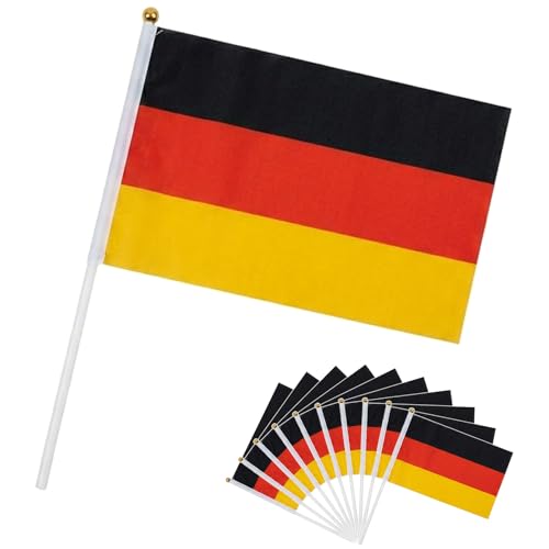 AURALIN 10er-Set Deutschland Handflaggen 14 x 21 cm aus Polyester mit Stab zum Schwenken für Fußball Public Viewing Straßenfeste und Nationalfeiertage